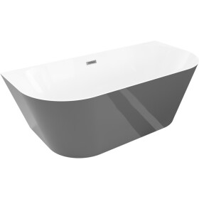 MEXEN/S - Oval Slim volně stojící vana nástěnná 170 x 80, bílá/šedá, sifon a přepad grafit kartáčovaná 52661708062-66
