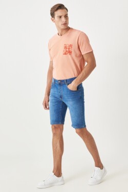 AC&Co Altınyıldız Classics Men's Blue Comfort Fit Relaxed Fit 5-Pocket Flexible Denim Jeans Shorts