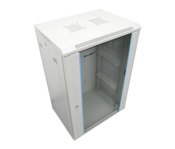 XtendLan 19" nástěnný rozvaděč 15U 600x600, nosnost 60 kg, skleněné kouřové dveře, rozložený, šedý EDF_10102698