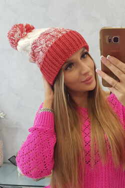 Dámská čepice s bambulí Abigail K326 raspberry+ecru UNI