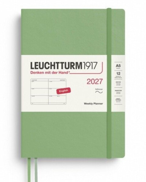 Týdenní plánovač Sage, Medium A5 2027, Softcover, anglicky