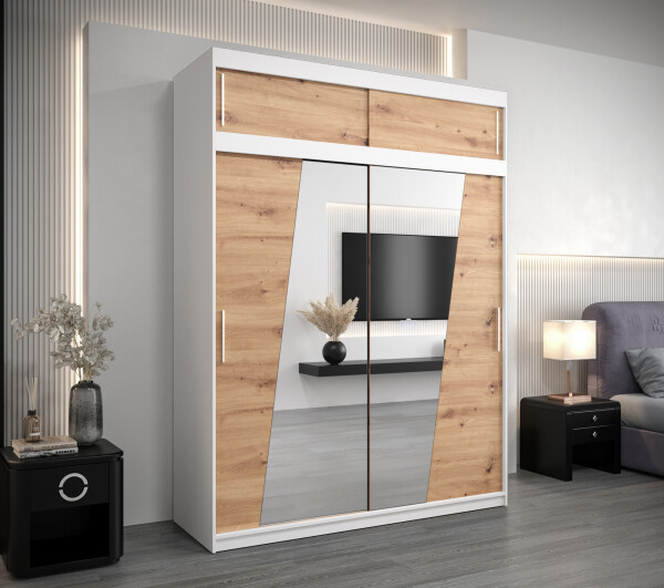 Šatní skříň Abi R0 s nástavcem Barva korpusu: Bílá, Rozměry: 180 cm, Dveře: Dub artisan