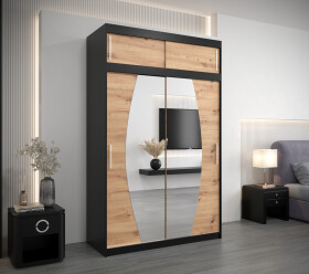 Šatní skříň Abi E0 s nástavcem Barva korpusu: Černá, Rozměry: 150 cm, Dveře: Dub artisan