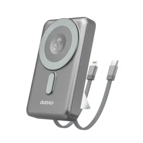 Dudao K29 10000mAh šedá / Powerbanka / MagSafe s pouzdrem,stojánkem a vestavěnými kabely USB-C / Lightning / 20W (188193)