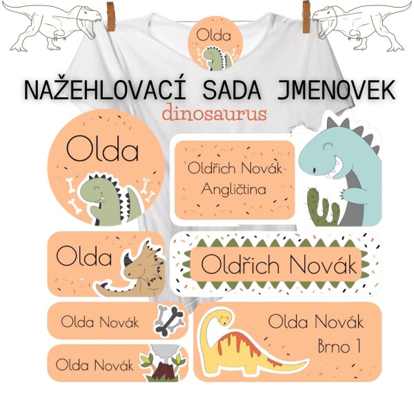 Jmenovka pro děti na oblečení sada DINOSAURUS (42ks)