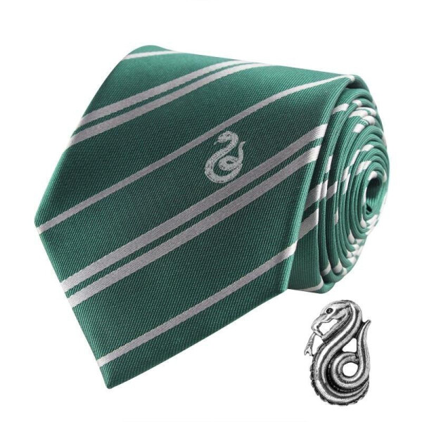 Harry Potter Kravata luxusní a pin v krabičce - Zmijozel