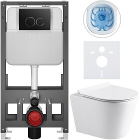 CERANO Kompletní WC set Basic/Carlito - bílá lesklá - WC tlačítko Dualo/Černá - volně stojící - předstěnová instalace - 48,5x36,5 cm