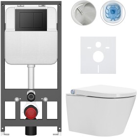 CERANO - Závěsné WC s bidetem Basic/Cronus Standard - bílá lesklá - WC tlačítko Maxio/Černá - závěsné - předstěnová instalace - 59,3x38,4 CER-8050BD86443
