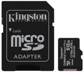 Kingston Canvas Plus microSDXC 512GB s adaptérem / UHS-I / Class 10 / SD adaptér / čtení: až 100 MBs / zápis: až 85MBs (SDCS2/512GB)