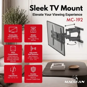 Maclean nástěnný držák TV černá / Nástěnný držák pro TV / 32-70" / VESA 100x100-400x400 / nosnost 40 kg (MC-192)