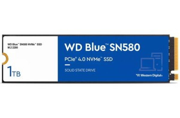 WD Blue SN580 1TB / M.2 SSD 2280 / PCIe Gen4 x4 / TLC / R: 4000 MBps / W: 3600 MBps / 5y (WDS100T3B0E)