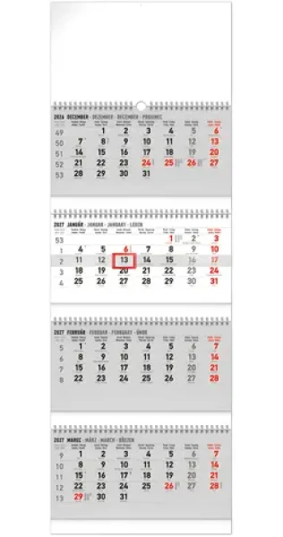 NOTIQUE Nástěnný kalendář 4měsíční standard skládací 2027 / 29,5 x 84,5 cm