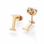 Sada přívěsku a náušnic z nerezové oceli - písmeno - zlatá - 20 ~ 23 mm x 13 ~ 19 mm - 1 ks Písmena: E