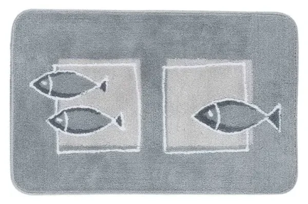 Spirella ANDROS šedá / Koupelnová předložka / 55 x 85 cm / polyester / protiskluzová / motiv rybiček