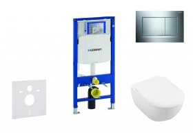 GEBERIT - Duofix Modul pro závěsné WC s tlačítkem Sigma30, lesklý chrom/chrom mat + Villeroy Boch - WC a sedátko, DirectFlush, SoftClose, CeramicPlus 111.300.00.5 NI6