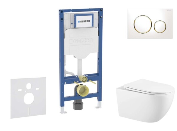 GEBERIT - Duofix Set předstěnové instalace, klozetu Gaia sedátka softclose, tlačítko Sigma20, bílá/pozlacená SANI11CA3140B