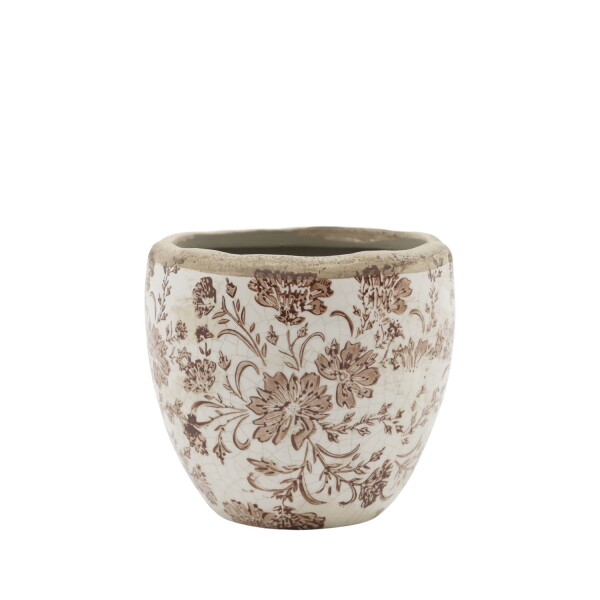 Chic Antique Obal na květiny Floral Motif Ø 10,5 cm, hnědá barva, keramika