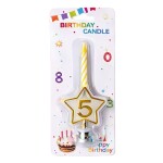 Dortisimo Svíčka žlutá s LED zlatým podstavcem ve tvaru hvězdy číslo 5