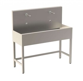 SANELA - Nerezové dřezy Celoopláštěný stojící mycí žlab 1250 mm, 2 senzorové baterie s termostatem, síťové napájení, antivandal, nerez SLUN 50ET