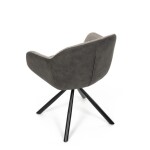 Židle jídelní, béžová látka a tmavě šedá látka v dekoru vintage kůže, černý kov, otočná P90°+ L90° s vratným mechanismem