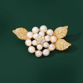 Luxusní perlová brož se zirkony Stella, Zlatá Bílá
