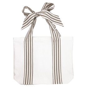 GREEN GATE Nákupní taška Tote Stripe / Grey bow Large, béžová barva, textil