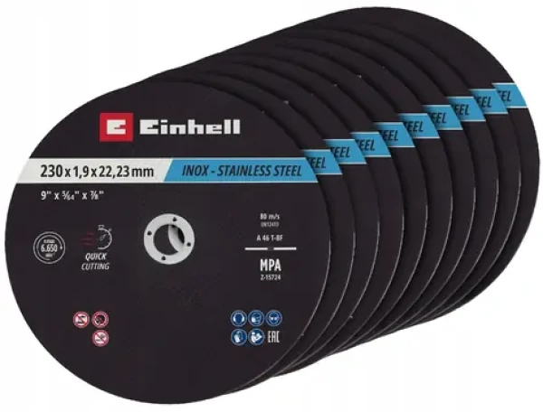 Einhell Sada řezných kotoučů na kov 230x2,0 mm / Řezné kotouče na kov / 230 mm / 2,0 mm / 10 ks (49711524)