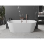 MEXEN/S - Oval vana volně stojící nástěnná 160 x 80, bílá, sifon a přepad měď kartáčovaná 52671608000-65