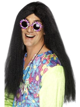 Černá dlouhá hippie paruka