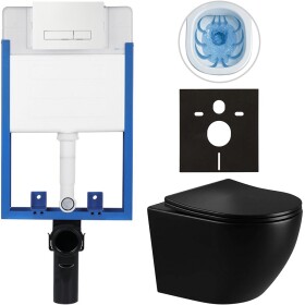 CERANO Kompletní WC set Profi/Cesso - černá lesklá - WC tlačítko Slim/Bílá - pro zazdění - 49x36 cm