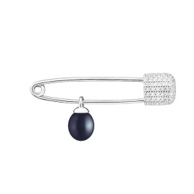 Stříbrná brož s černou perlou Spínací špendlík, stříbro 925/1000, Černá