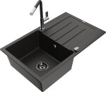 MEXEN/S - Bruno granitový dřez 1 s odkapávačem včetně baterie Flora, černá/zlatá metalik 6513-75-670401-07-B