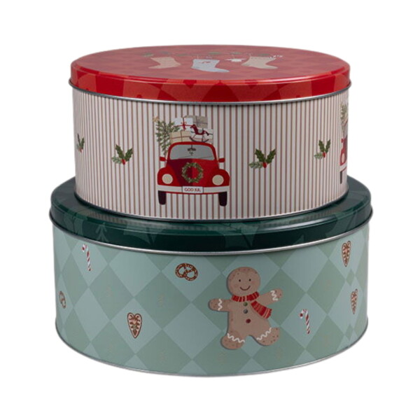 Det Gamle Apotek Plechová úložná dóza Christmas Holidays – set 2 ks, červená barva, kov