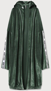Zelený dámský velurový přehoz přes oblečení s kapucí model 15875296 - MADE IN ITALY Barva: odcienie zieleni, Velikost: ONE SIZE