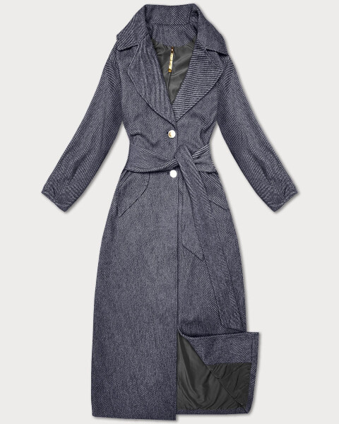 Dámský dlouhý kabát s páskem S'West navy blue-stripe (B8542-26) odstíny modré XXL (44)