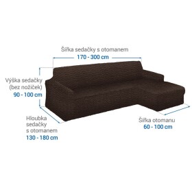 Bielastické potahy CRISTINA tabáková sedačka s otomanem vpravo (š. 170 - 300 cm)