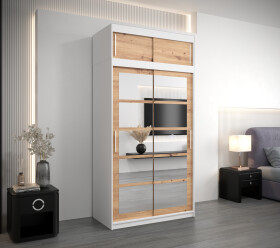 Šatní skříň Abi Ro2 s nástavcem Barva korpusu: Bílá, Rozměry: 120 cm, Dveře: Dub artisan