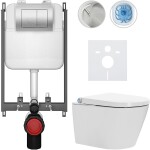 CERANO Závěsné WC s bidetem Basic/Cronus Standard - bílá lesklá - WC tlačítko Maxio/Stříbrná - pro zazdění - 59,3x38,4 cm