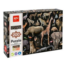 Edukační puzzle Apli - Ohrožená zvířata v savaně, 200 ks, 6+