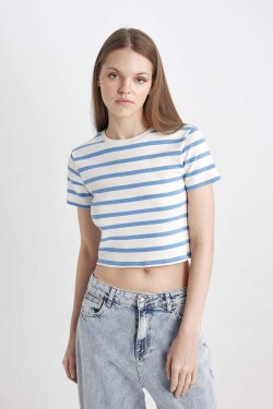 DEFACTO Cool Fitted Striped Ribbed Short Sleeve T-Shirt