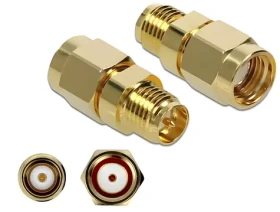 DeLock Adaptér RP-SMA (M) - RP-SMA (F) 10 GHz zlatý / Adaptér / mosaz (89977)