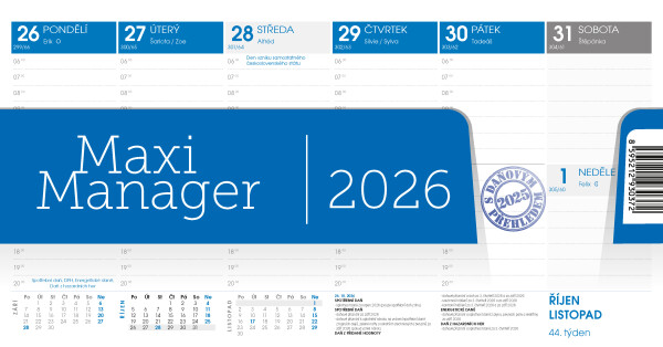 Stolní kalendář 2026 Graspo - Maxi Manager modrý