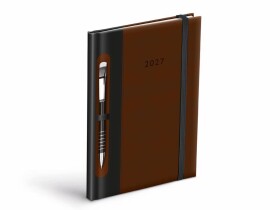 Týdenní diář 2027 MFP A5 T805 PU na propisku s gumkou hnědý-černý