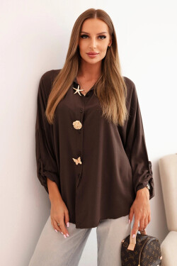 Dámská košile s viskózou a ozdobnými knoflíky a límečkem hnědá UNI