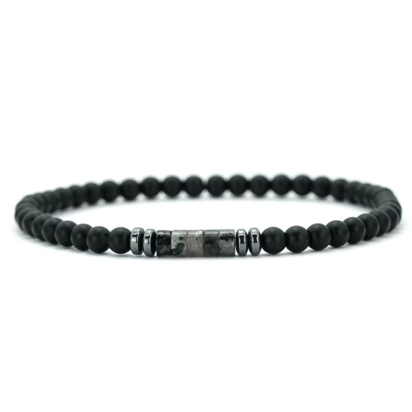 Pánský korálkový náramek Nero - 4 mm larvikit, achát, Šedá 19 cm