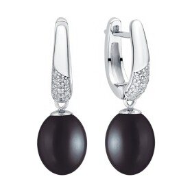 Stříbrné náušnice s černou 8.5-9 mm perlou Avril, stříbro 925/1000, Černá