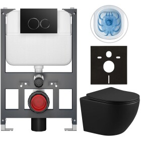 CERANO - Kompletní WC set Basic/Cesso - černá matná - WC tlačítko Dualo/Černá - závěsné - nízký modul - předstěnová instalace - 49x36 CER-8050BD86339