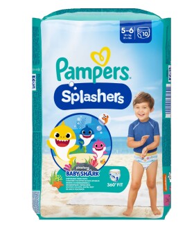 Pampers Splashers Baby Shark 5, 10 Jednorázové Plenkové Kalhotky do Vody, 14kg+