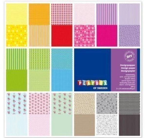 Playbox Barevné papíry oboustranné s motivem, 30 listů, 305 x 305 mm
