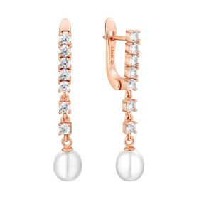 Náušnice s perlou a zirkony Tania Gold - stříbro 925/1000, Zlatá Bílá